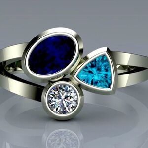 Silver Size 7 , Aquamarine, Sapphire & Zirconia Crystal